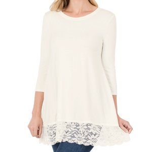 6 PACK!!  LUXE RAYON 3/4 SLEEVE ROUND NECK LACE BOTTOM  80-109